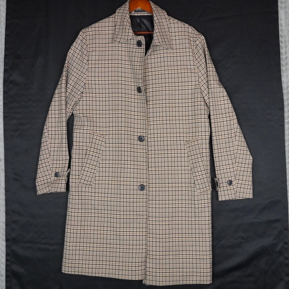 HM Mens Long Overcoat Medium Brown Black Check Winter three quarter length